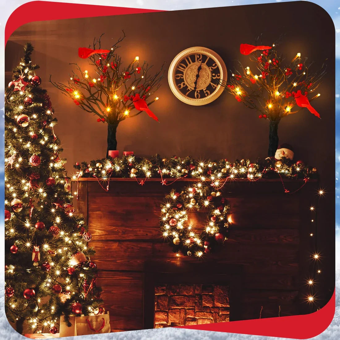 🎄Mini árvore de Natal iluminada com LED e frutinhas vermelhas