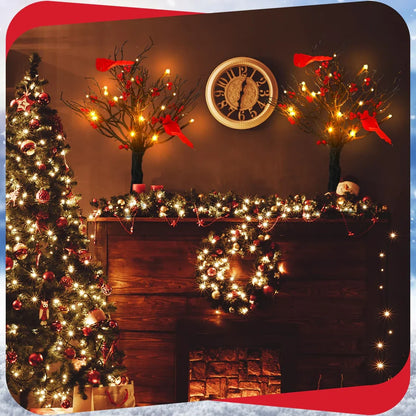 🎄Mini árvore de Natal iluminada com LED e frutinhas vermelhas