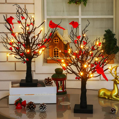 🎄Mini árvore de Natal iluminada com LED e frutinhas vermelhas