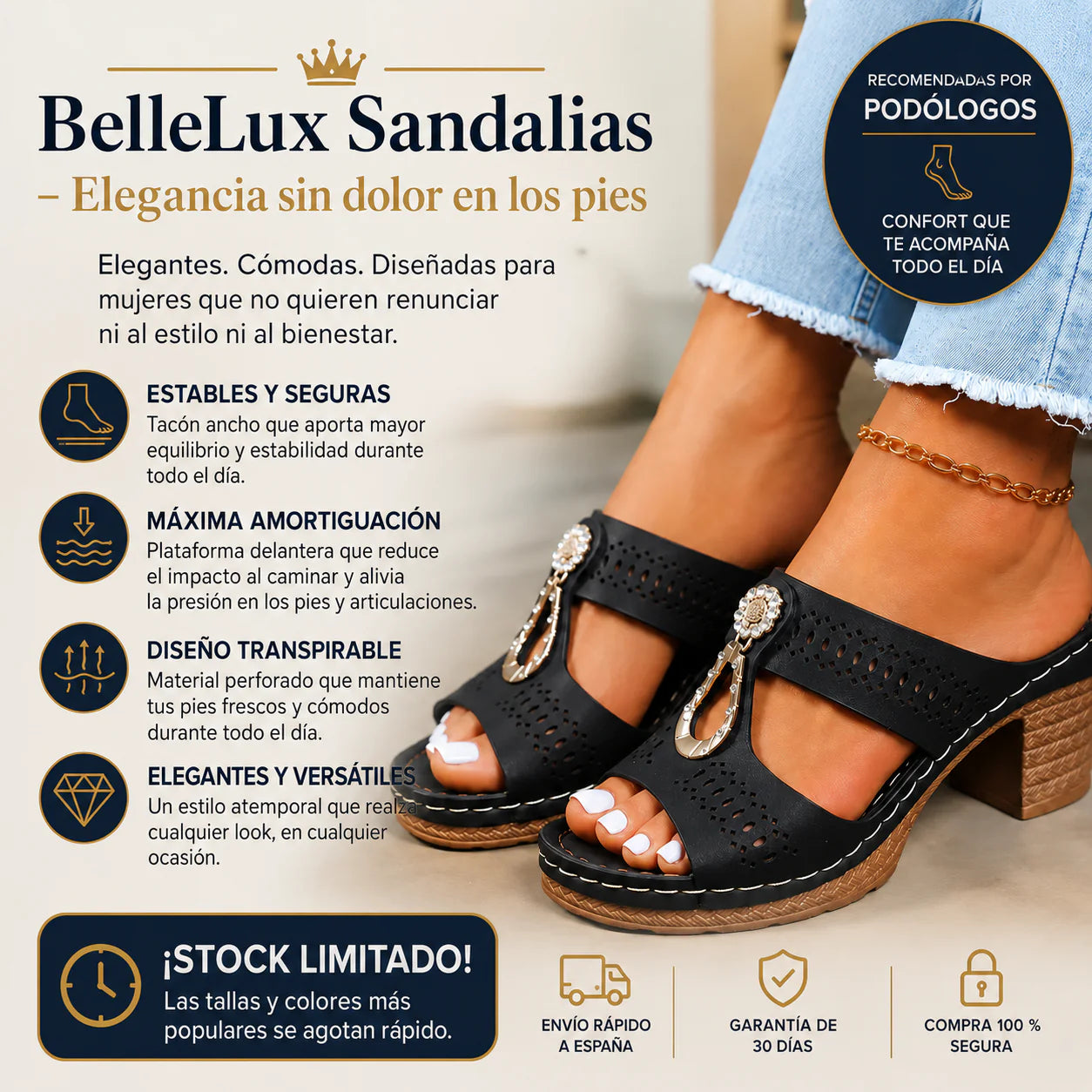 BelleLux – Sandalia Ortopédica Elegante