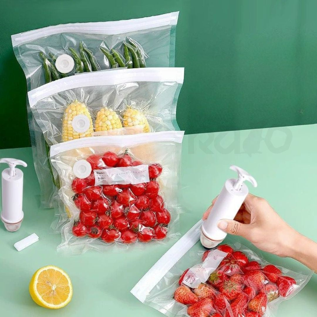 Kit Sacos a Vácuo Reutilizáveis com Bomba Manual