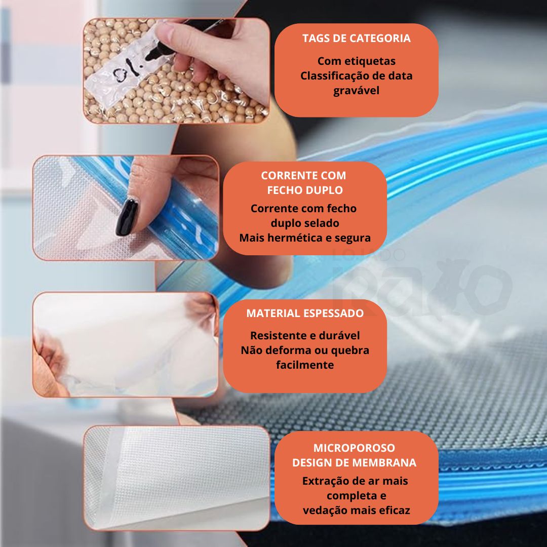 Kit Sacos a Vácuo Reutilizáveis com Bomba Manual