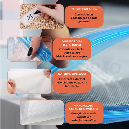 Kit Sacos a Vácuo Reutilizáveis com Bomba Manual